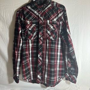 Men's Plaid Button-Up Shirt - Red and Black